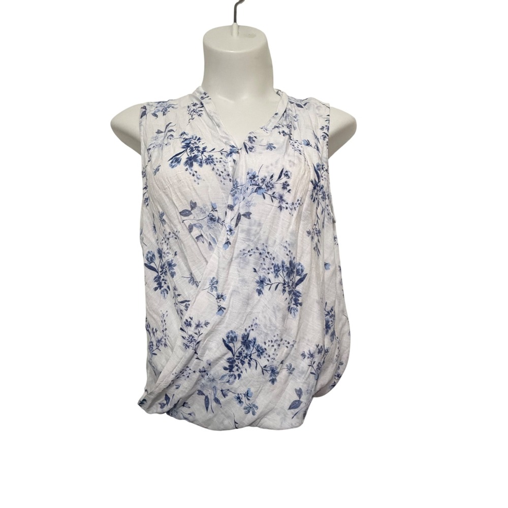 Liz Claiborne Womens XL Blue Floral Sleeveless Wrap Front Draped Blouse top